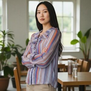 Vintage Rae Hepburn California Sheer Striped Top